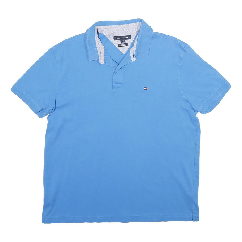 TOMMY HILFIGER Mens Blue Polo Shirt L Cotton Short Sleeve Classic Fit