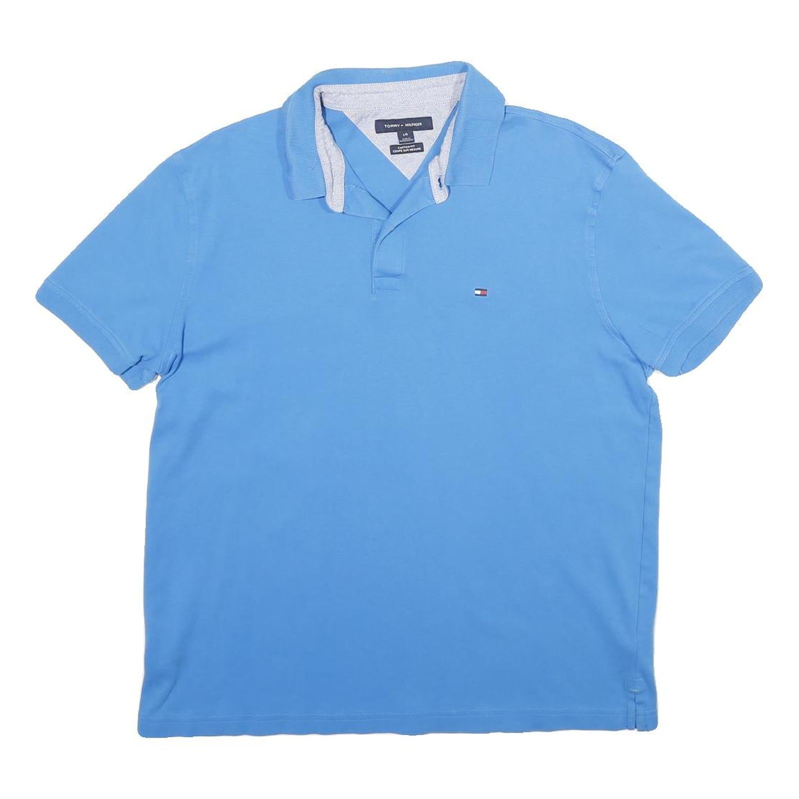 TOMMY HILFIGER Mens Blue Polo Shirt L Cotton Short Sleeve Classic Fit