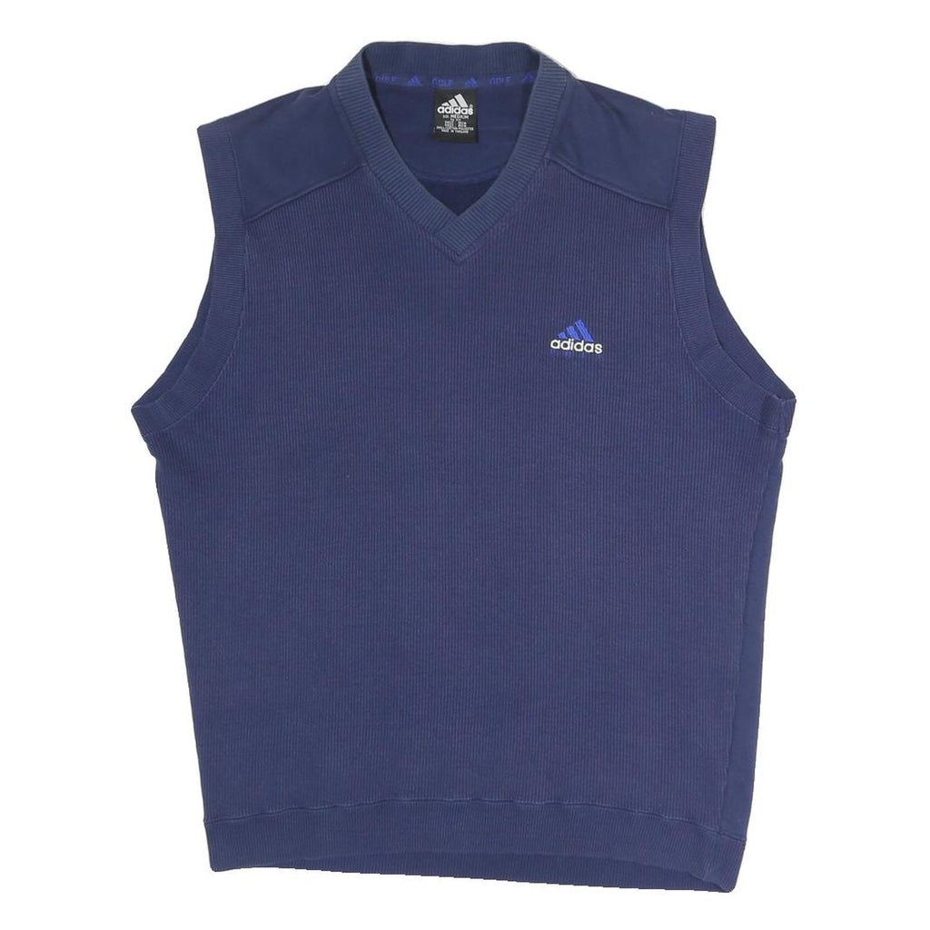 ADIDAS Mens Blue Plain V-Neck Basic Knit M Sleeveless Cotton Blend Jumper Vest