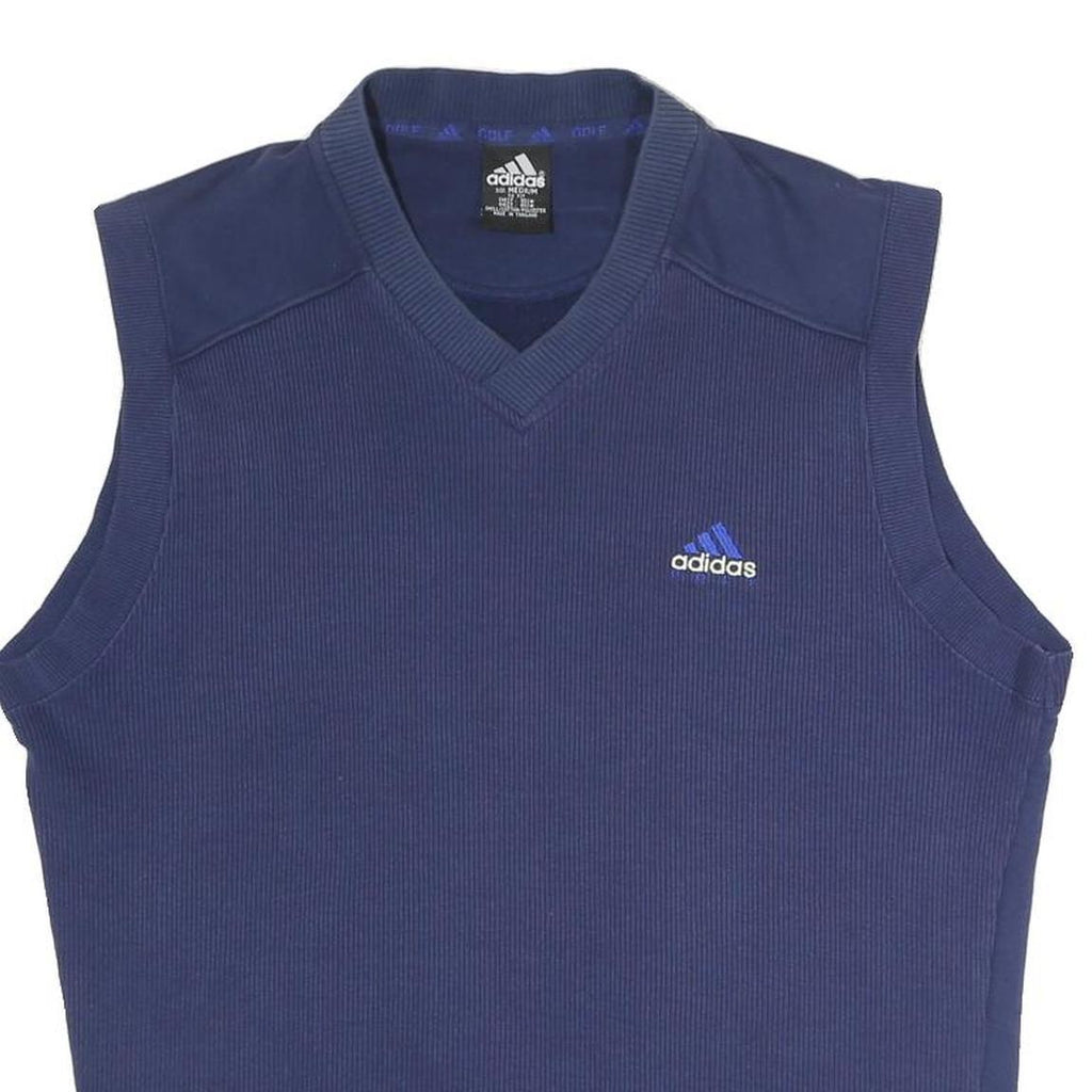 ADIDAS Mens Blue Plain V-Neck Basic Knit M Sleeveless Cotton Blend Jumper Vest