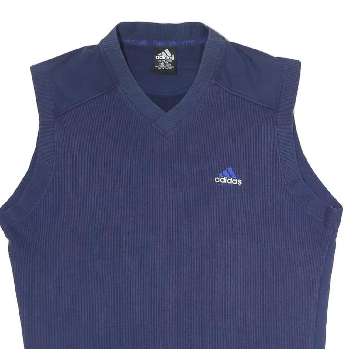 ADIDAS Mens Blue Plain V-Neck Basic Knit M Sleeveless Cotton Blend Jumper Vest
