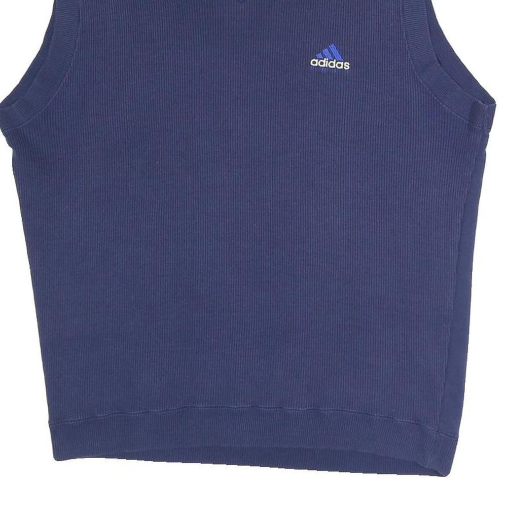 ADIDAS Mens Blue Plain V-Neck Basic Knit M Sleeveless Cotton Blend Jumper Vest