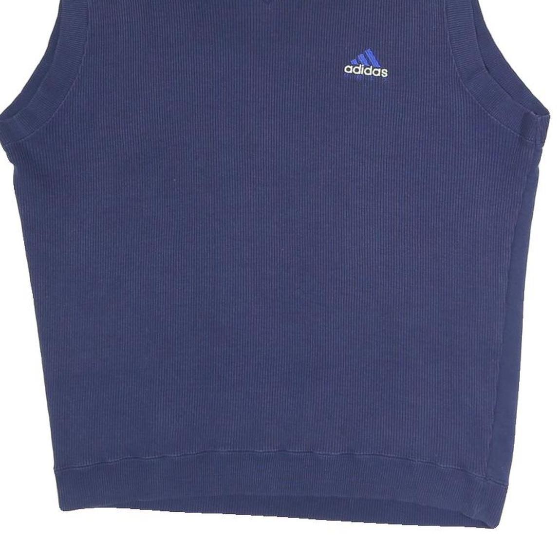 ADIDAS Mens Blue Plain V-Neck Basic Knit M Sleeveless Cotton Blend Jumper Vest