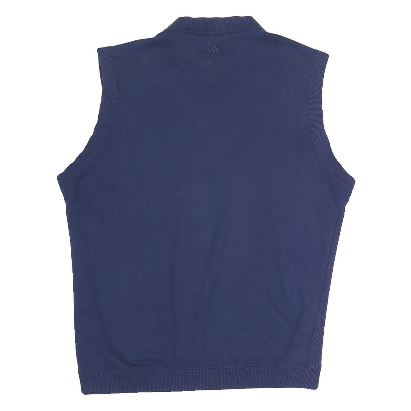 ADIDAS Mens Blue Plain V-Neck Basic Knit M Sleeveless Cotton Blend Jumper Vest