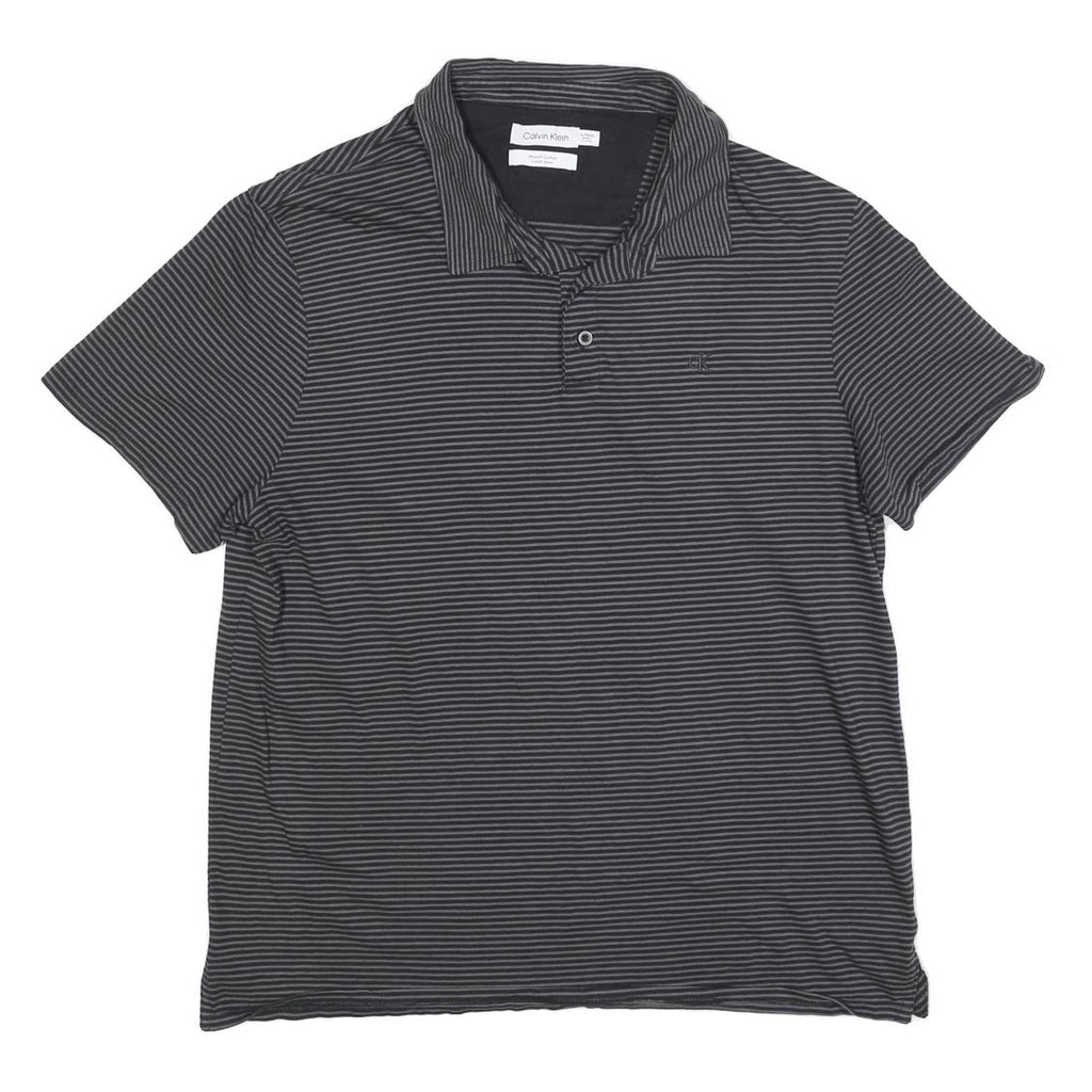 CALVIN KLEIN Mens Black & Grey Striped Short Sleeve Polo Shirt XL Classic Fit