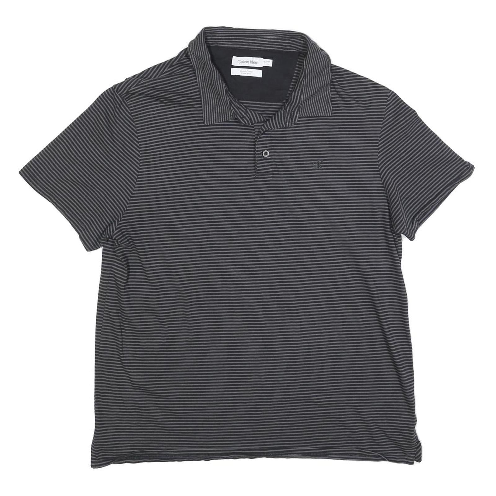 CALVIN KLEIN Mens Black & Grey Striped Short Sleeve Polo Shirt XL Classic Fit