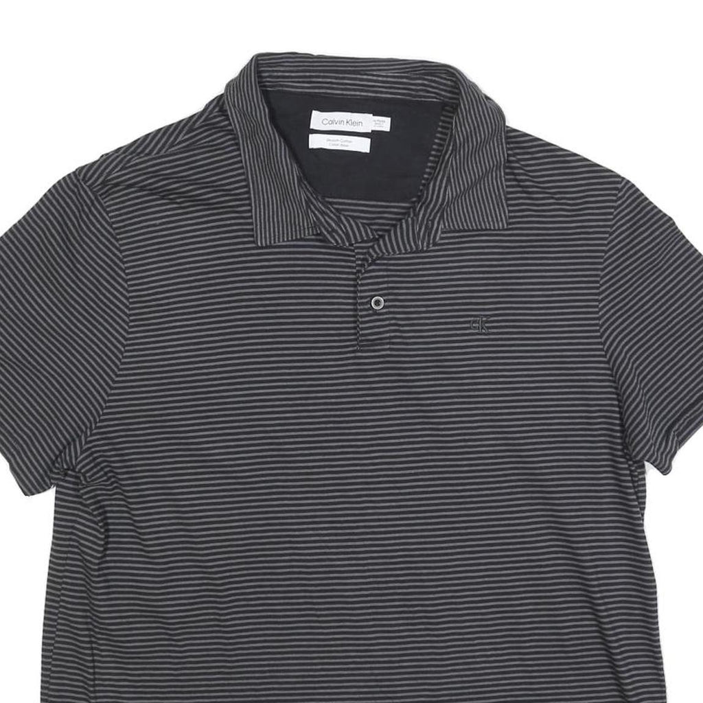 CALVIN KLEIN Mens Black & Grey Striped Short Sleeve Polo Shirt XL Classic Fit