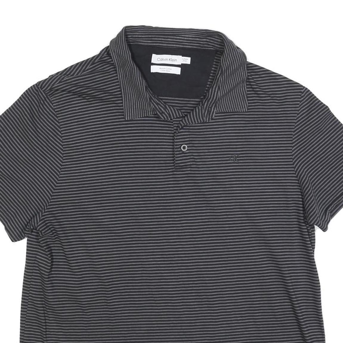 CALVIN KLEIN Mens Black & Grey Striped Short Sleeve Polo Shirt XL Classic Fit