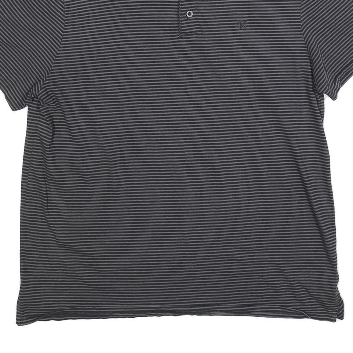 CALVIN KLEIN Mens Black & Grey Striped Short Sleeve Polo Shirt XL Classic Fit