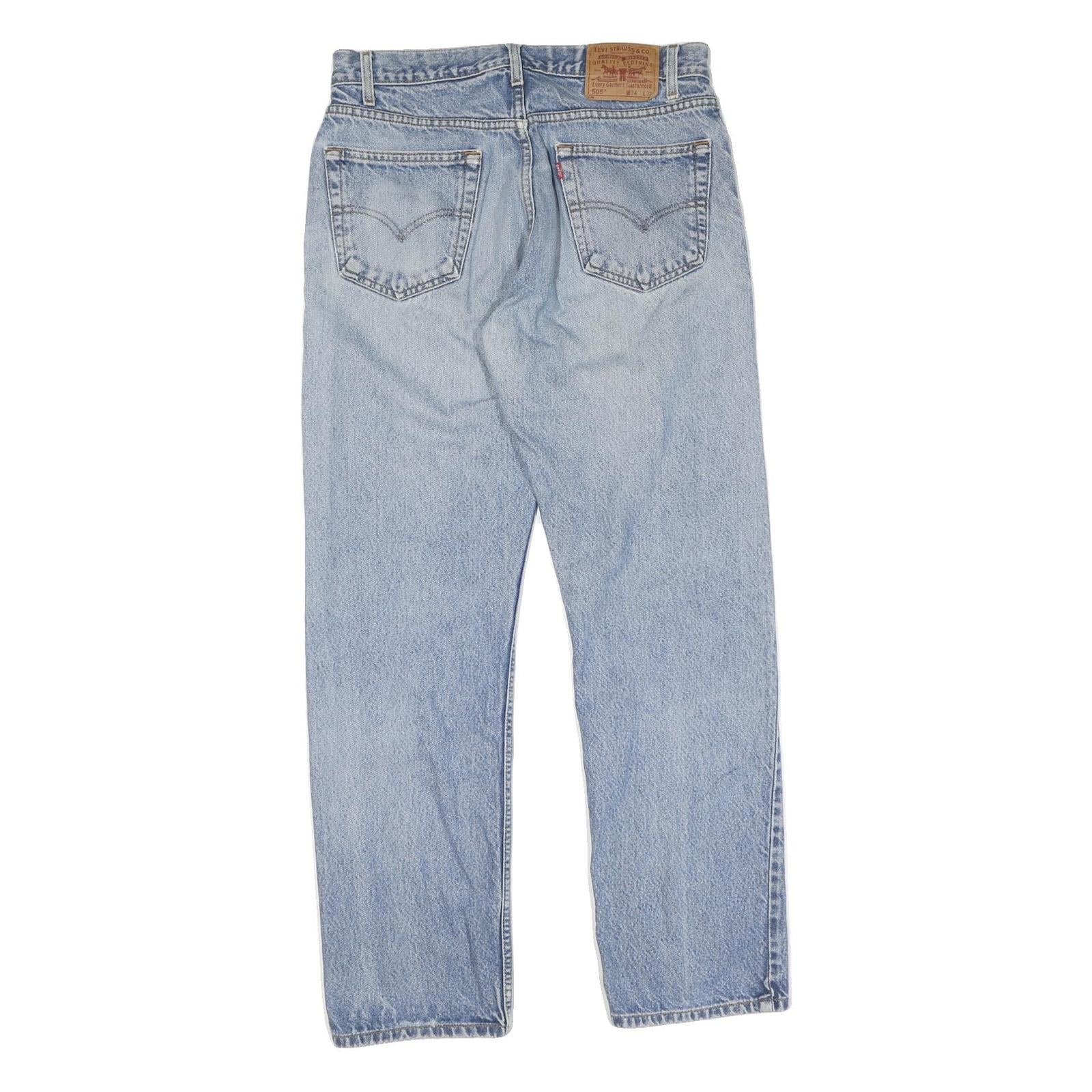 LEVI'S 505 Mens Jeans Blue Light Denim Regular Straight Cotton W34 L32 Zip