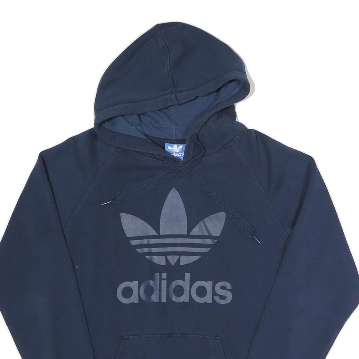 ADIDAS Mens Navy Blue Hoodie S Cotton Blend Pullover Warm Casual