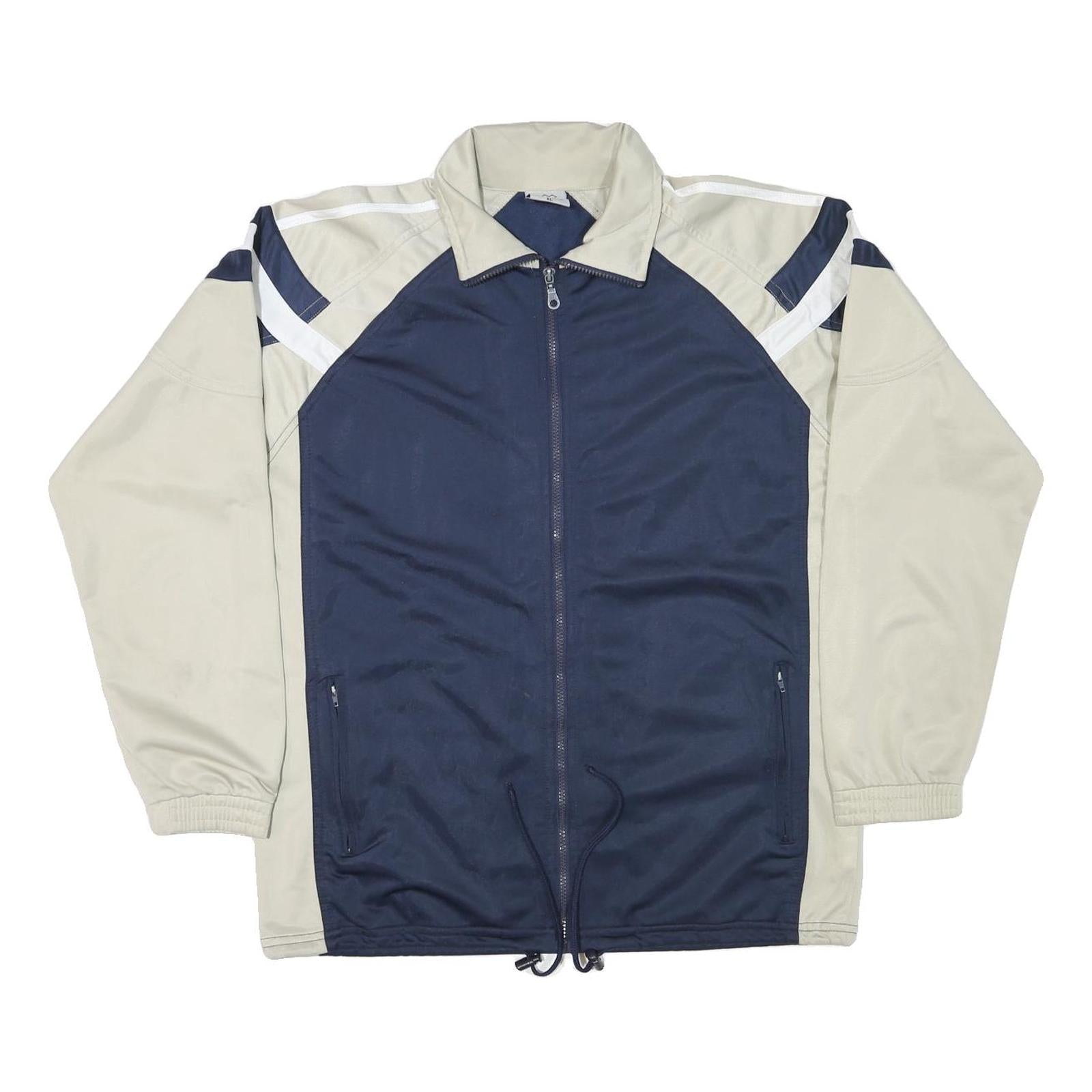 ANDREA Mens Navy & Beige Zip Up Polyester Blend Jacket XL Sports Casual Retro