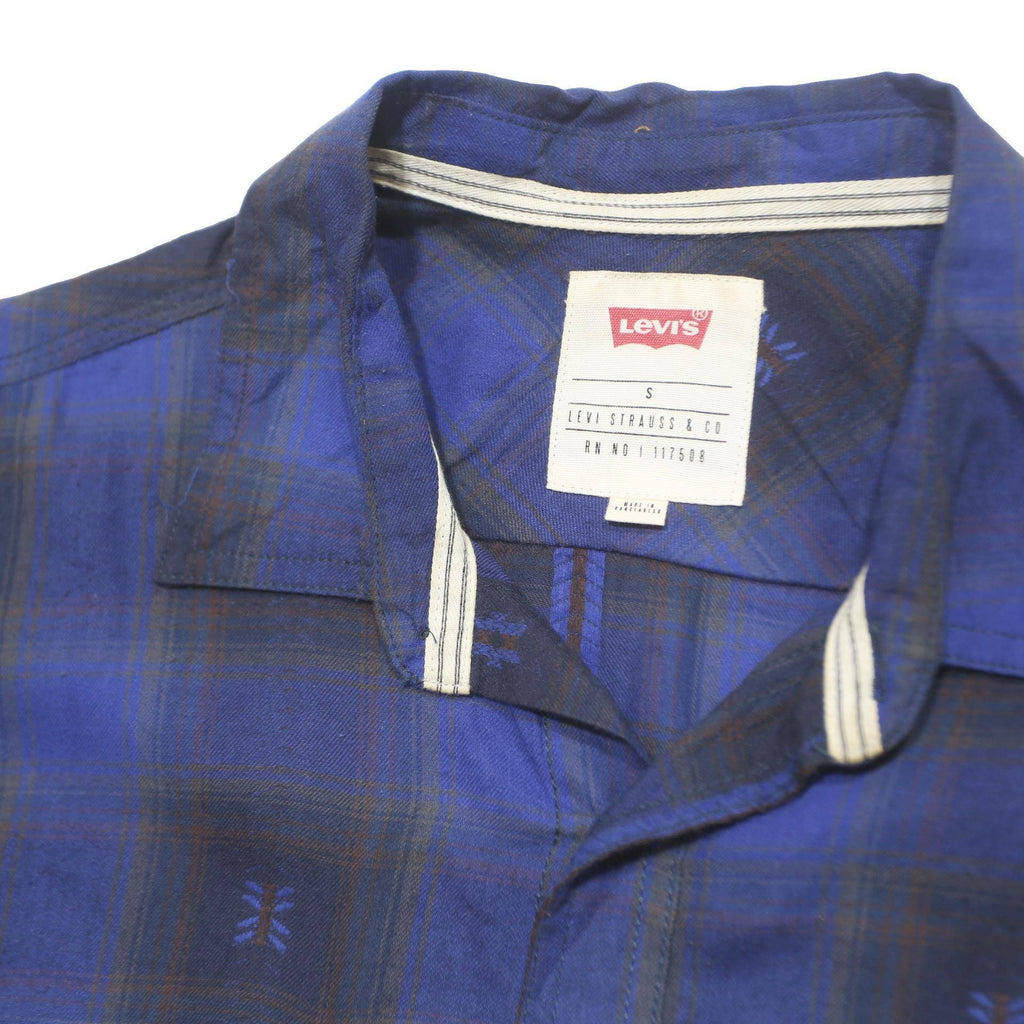 LEVI'S Mens Blue & Black Check Shirt S Cotton Long Sleeve Casual Classic