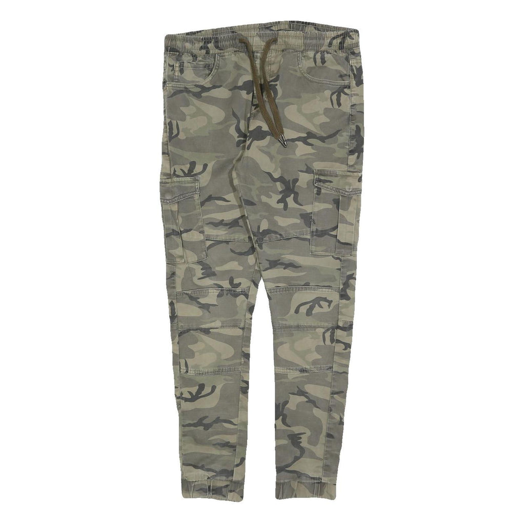 FSBN Mens Cotton Blend Slim Drawstring Cargo Trousers W32 L28 Camouflage