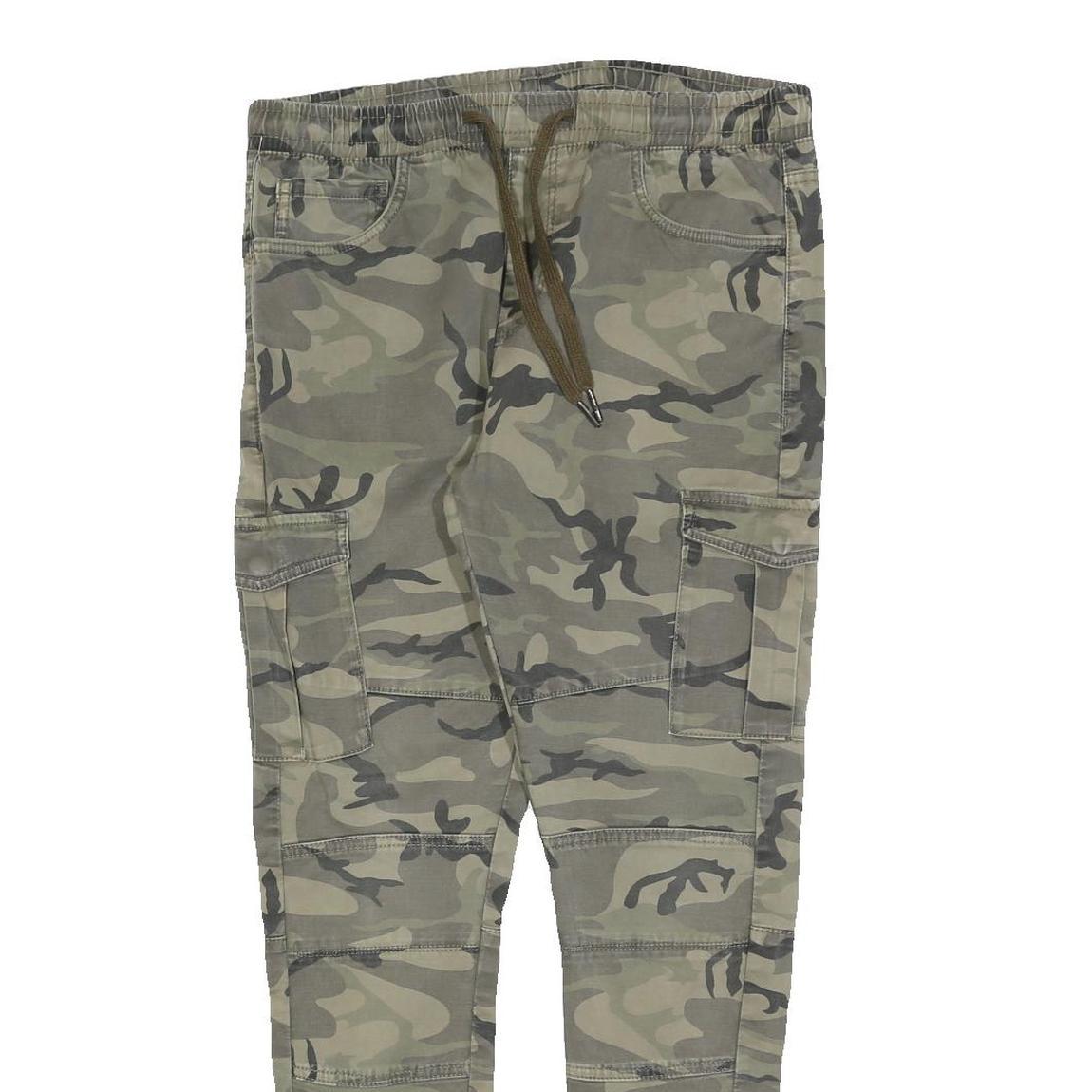 FSBN Mens Cotton Blend Slim Drawstring Cargo Trousers W32 L28 Camouflage