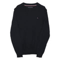 TOMMY HILFIGER Mens Black Plain Crew Neck Basic Knit Jumper S Cotton Blend