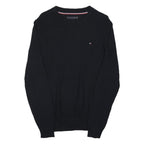 TOMMY HILFIGER Mens Black Plain Crew Neck Basic Knit Jumper S Cotton Blend