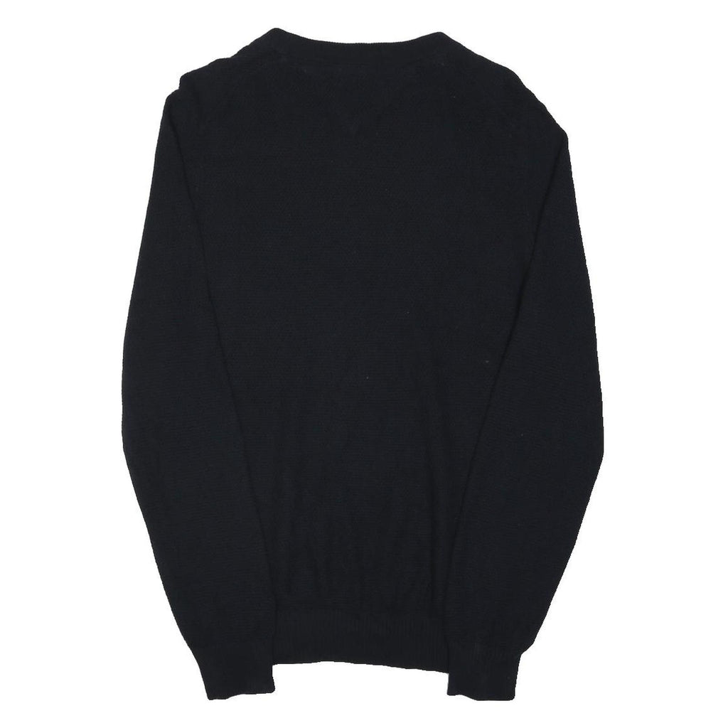 TOMMY HILFIGER Mens Black Plain Crew Neck Basic Knit Jumper S Cotton Blend