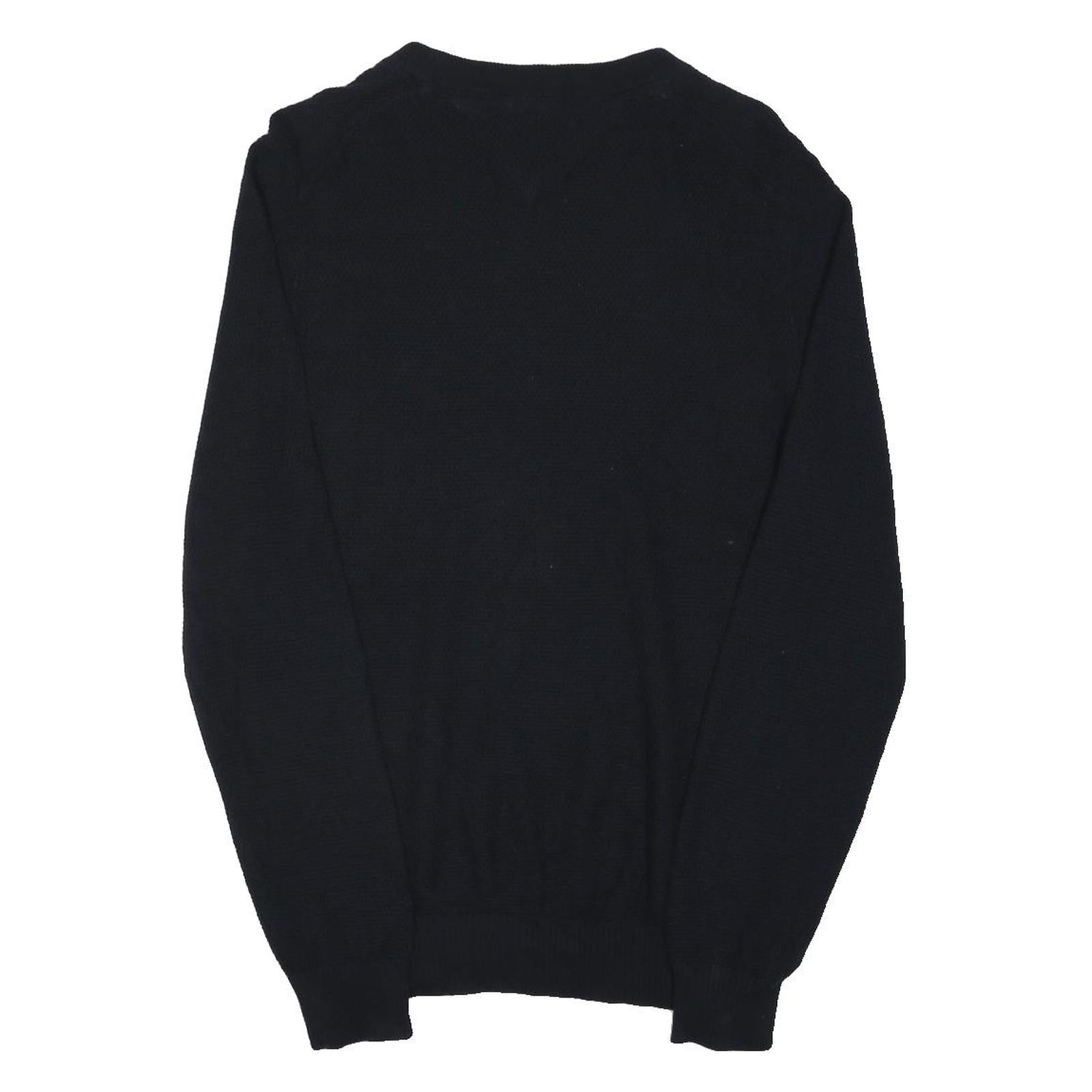 TOMMY HILFIGER Mens Black Plain Crew Neck Basic Knit Jumper S Cotton Blend