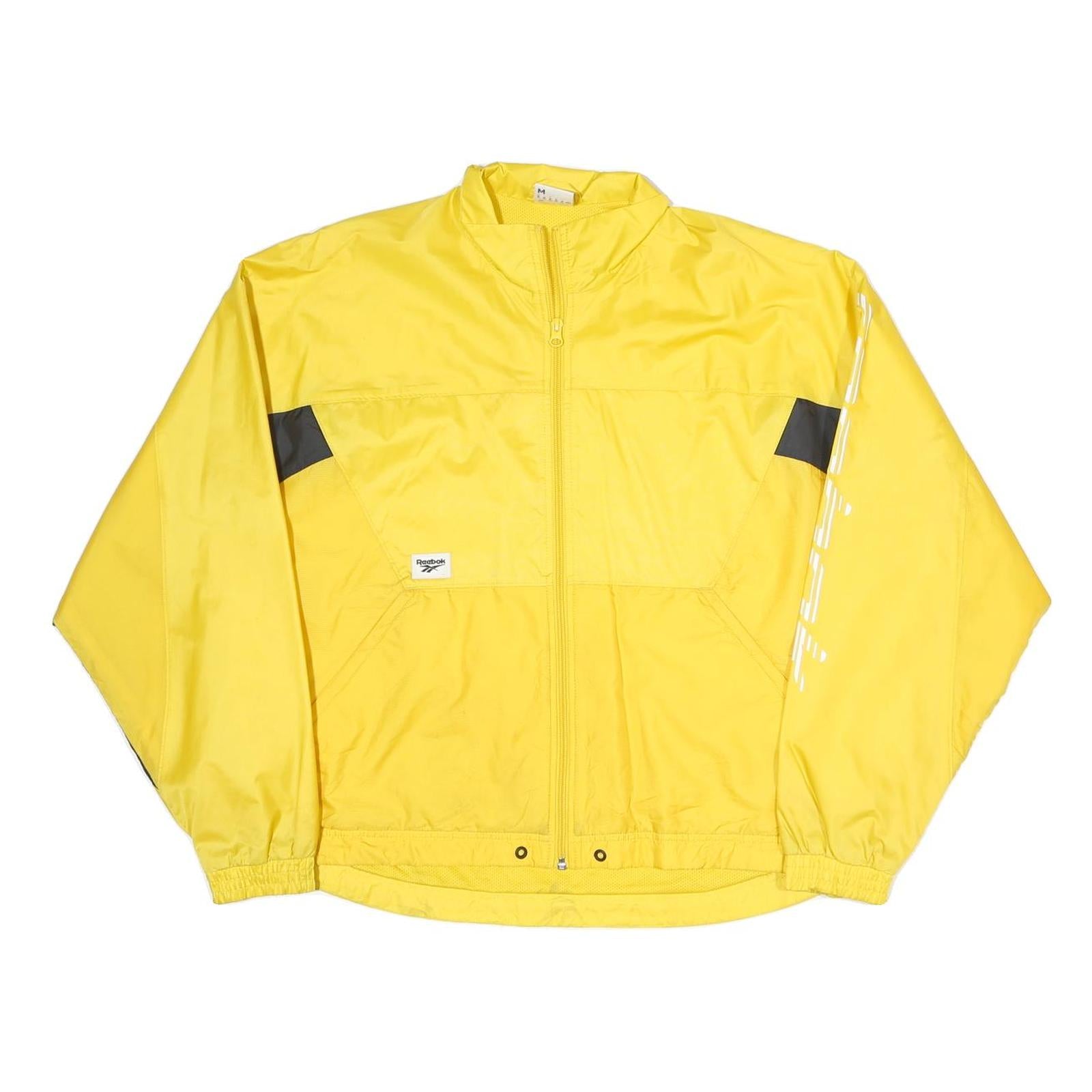 REEBOK Womens Yellow & Black Track Jacket M Polyester Blend Zip Sportswear
