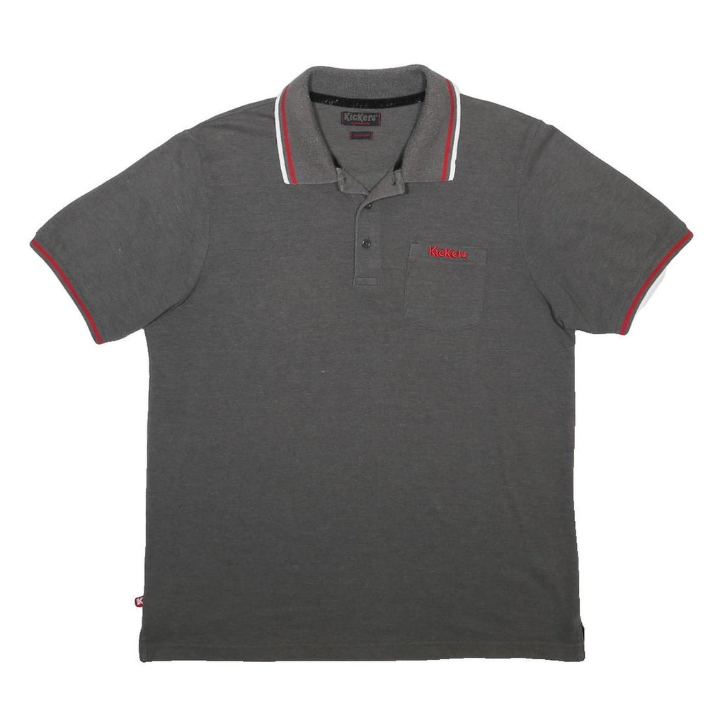 KICKERS Mens Grey & Red Short Sleeve Polo Shirt XL Cotton Blend Classic Fit