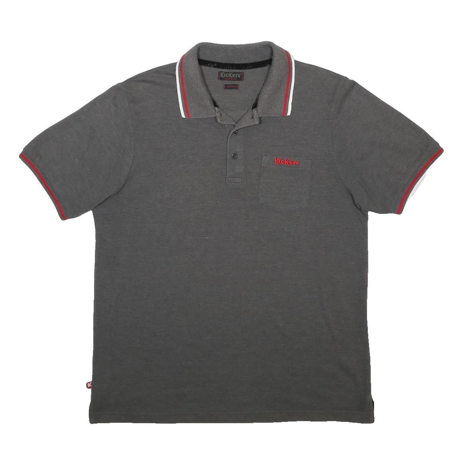 KICKERS Mens Grey & Red Short Sleeve Polo Shirt XL Cotton Blend Classic Fit