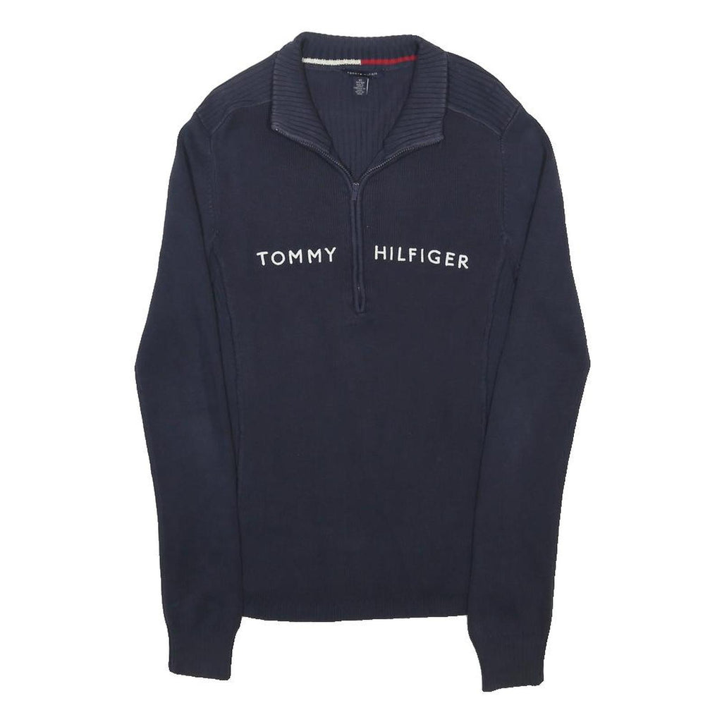 TOMMY HILFIGER Womens Navy Pullover Plain Half Zip Basic Knit XS Cotton Jumper