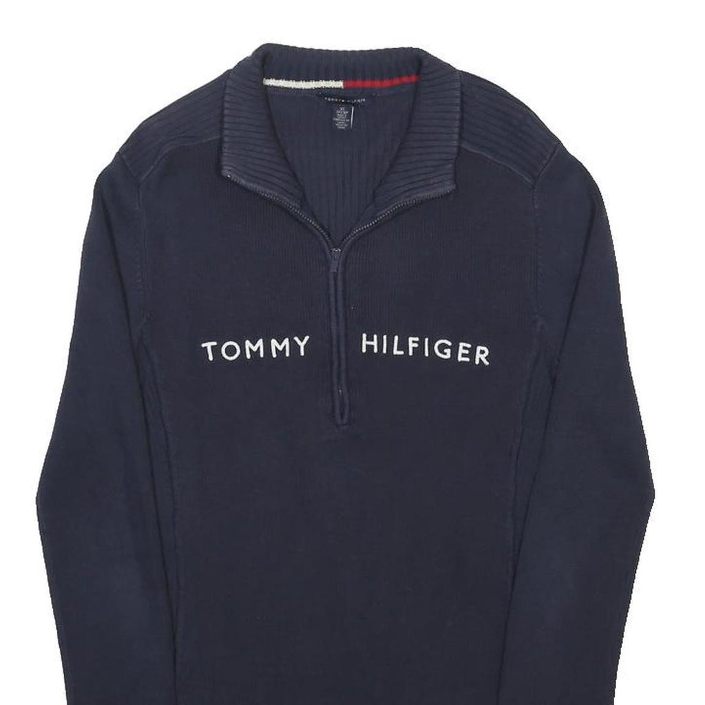 TOMMY HILFIGER Womens Navy Pullover Plain Half Zip Basic Knit XS Cotton Jumper