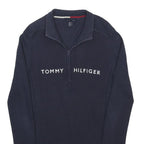 TOMMY HILFIGER Womens Navy Pullover Plain Half Zip Basic Knit XS Cotton Jumper