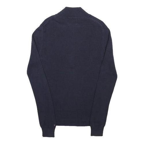 TOMMY HILFIGER Womens Navy Pullover Plain Half Zip Basic Knit XS Cotton Jumper