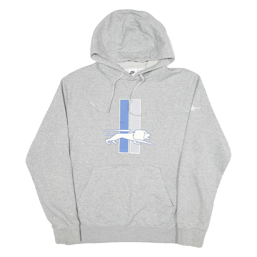 NIKE Mens Grey & Blue Hoodie M Cotton Blend Pullover Lion Graphic Sweatshirt