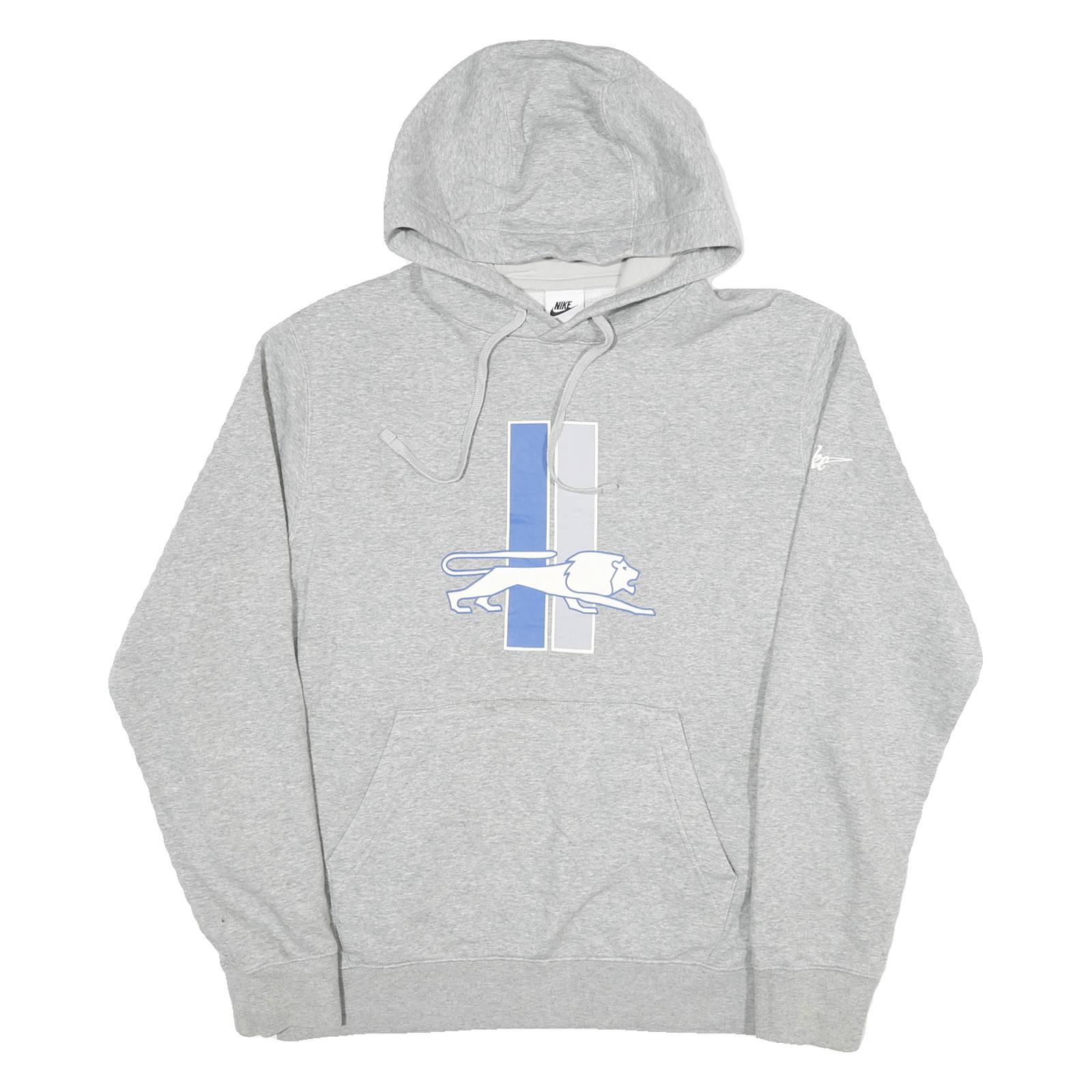 NIKE Mens Grey & Blue Hoodie M Cotton Blend Pullover Lion Graphic Sweatshirt