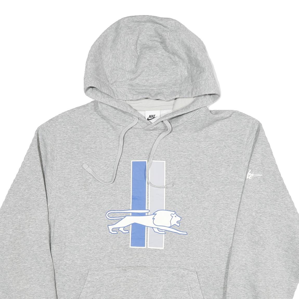 NIKE Mens Grey & Blue Hoodie M Cotton Blend Pullover Lion Graphic Sweatshirt