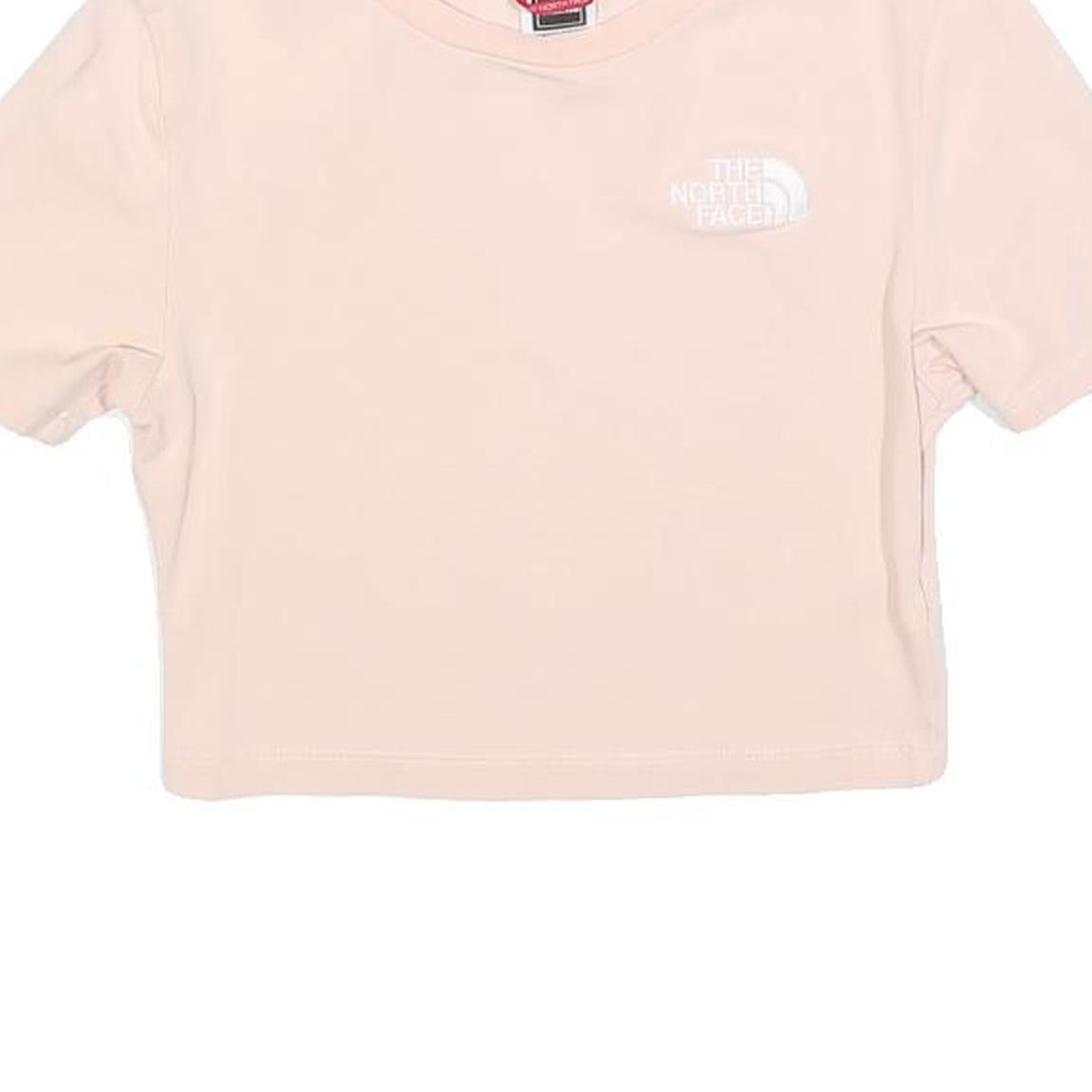 THE NORTH FACE Womens Pink Crop T-Shirt S Short Sleeve Crew Neck Logo Graphic