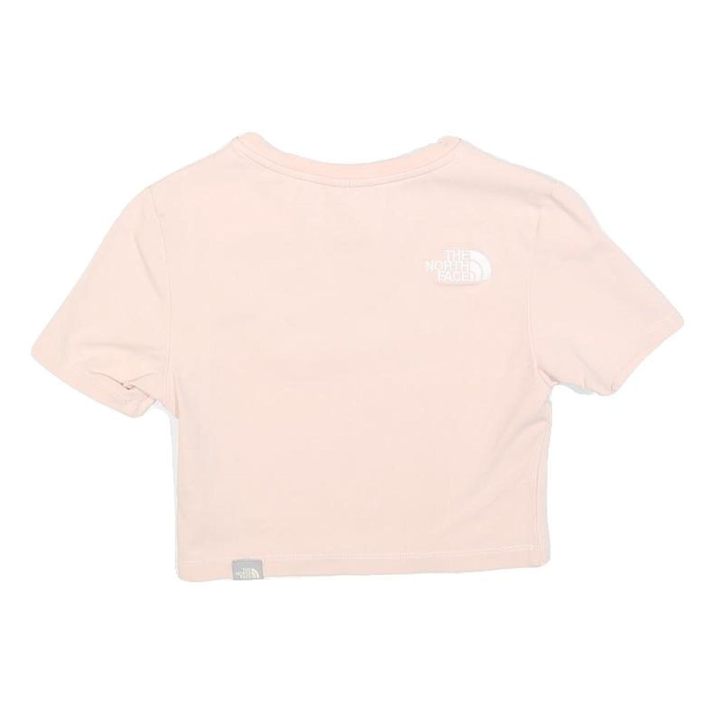 THE NORTH FACE Womens Pink Crop T-Shirt S Short Sleeve Crew Neck Logo Graphic