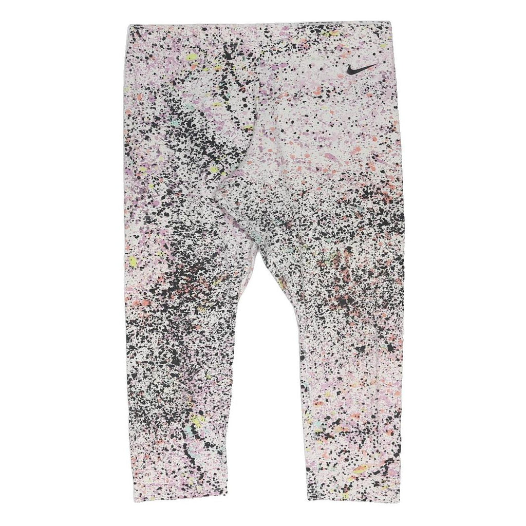 NIKE Womens Capri Leggings White & Black XL W34 L22 Cotton Blend Slim Printed