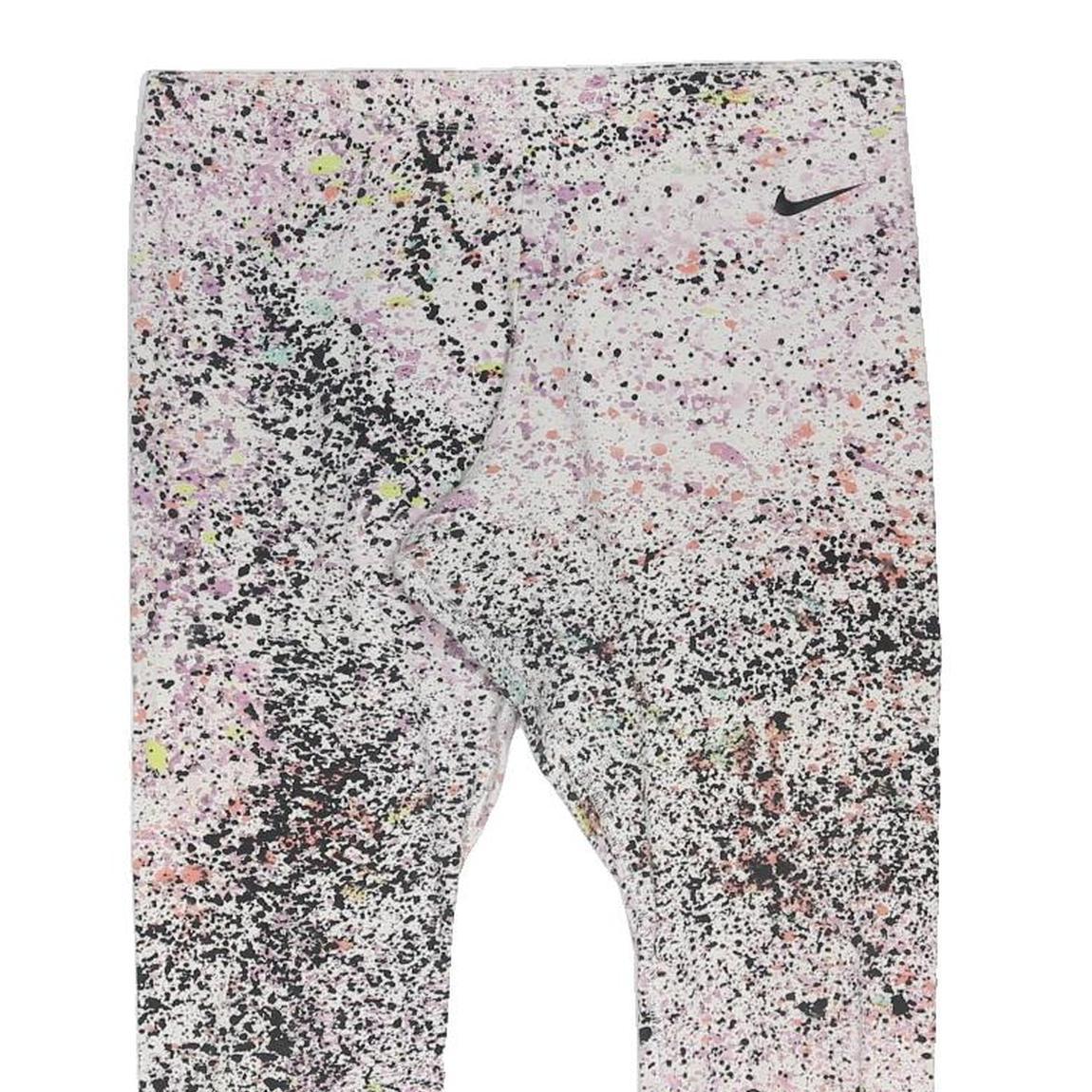 NIKE Womens Capri Leggings White & Black XL W34 L22 Cotton Blend Slim Printed