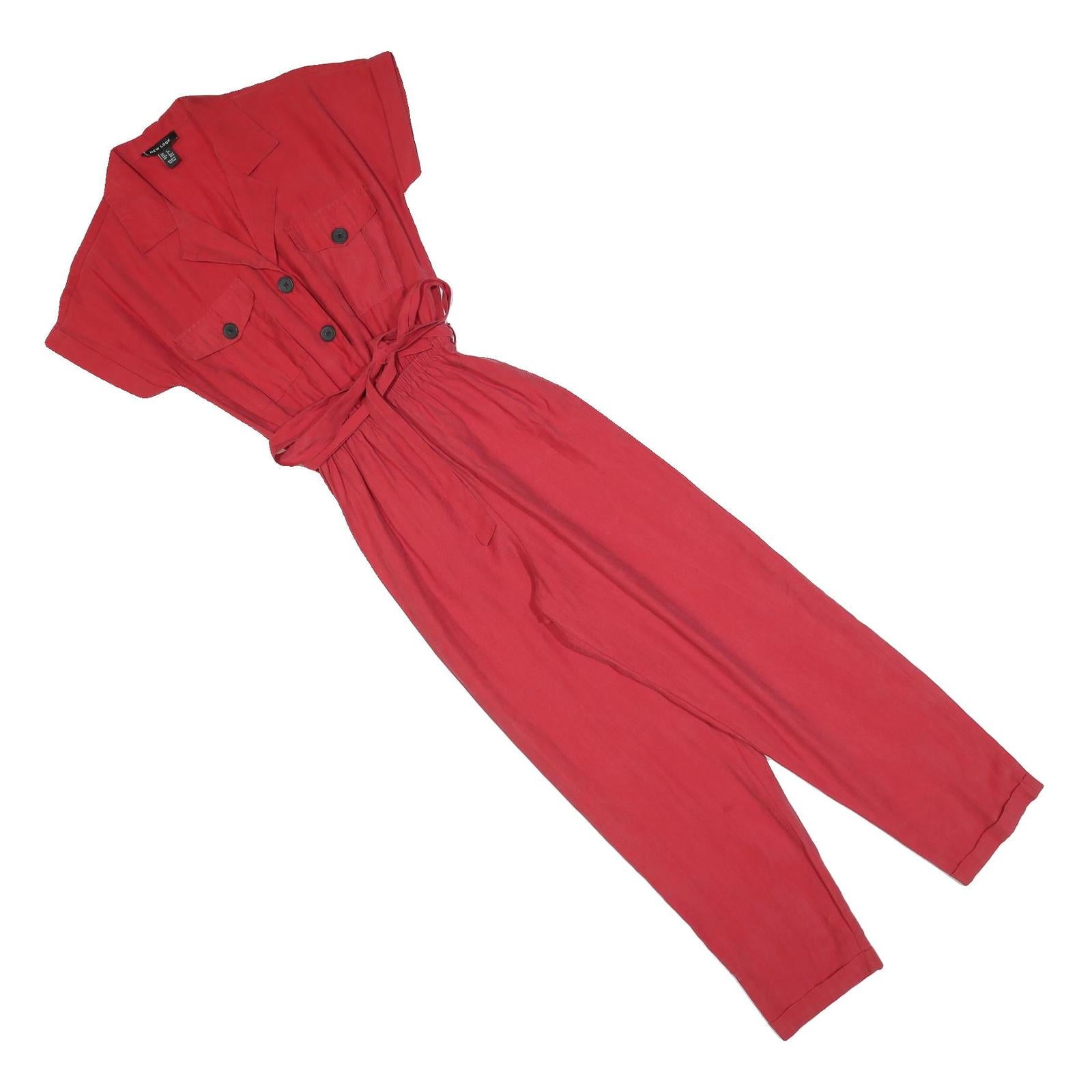 NEW LOOK Womens Red Playsuit Belted Button Front UK 6 Casual Summer Fashion