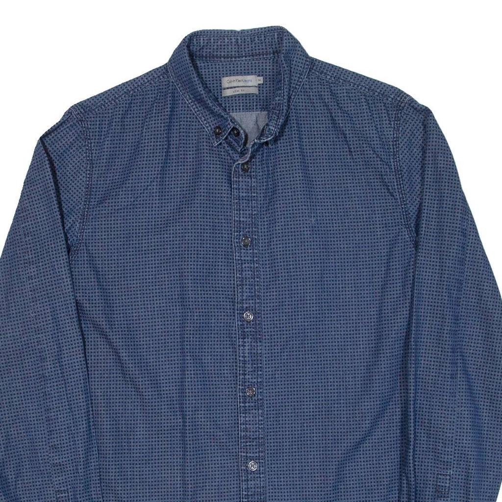 CALVIN KLEIN JEANS Slim Fit Mens Shirt Blue Spotted Long Sleeve M