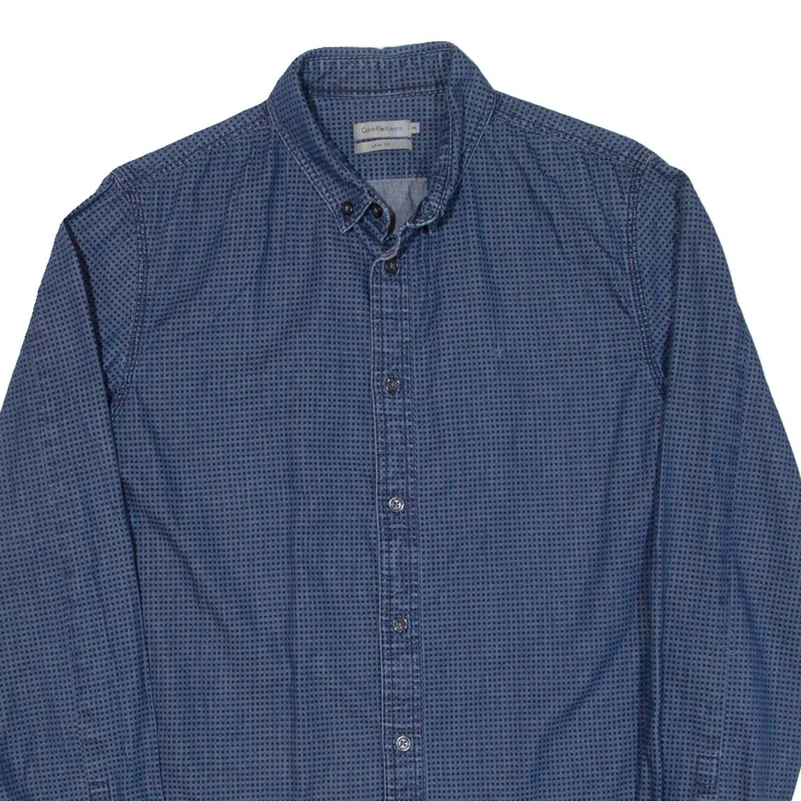 CALVIN KLEIN JEANS Slim Fit Mens Shirt Blue Spotted Long Sleeve M
