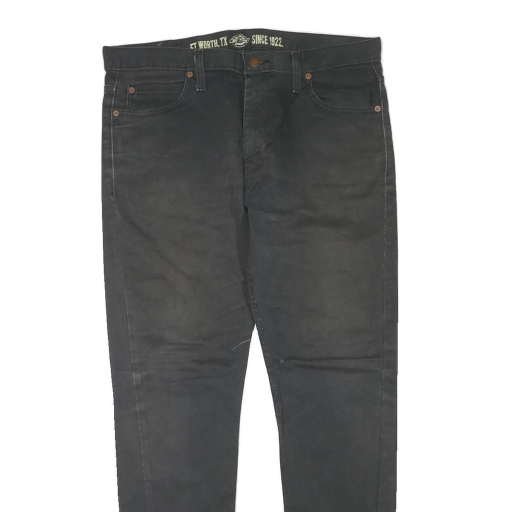 DICKIES Mens Black Regular Fit Straight Denim Jeans W38 L30 Zip Cotton Blend