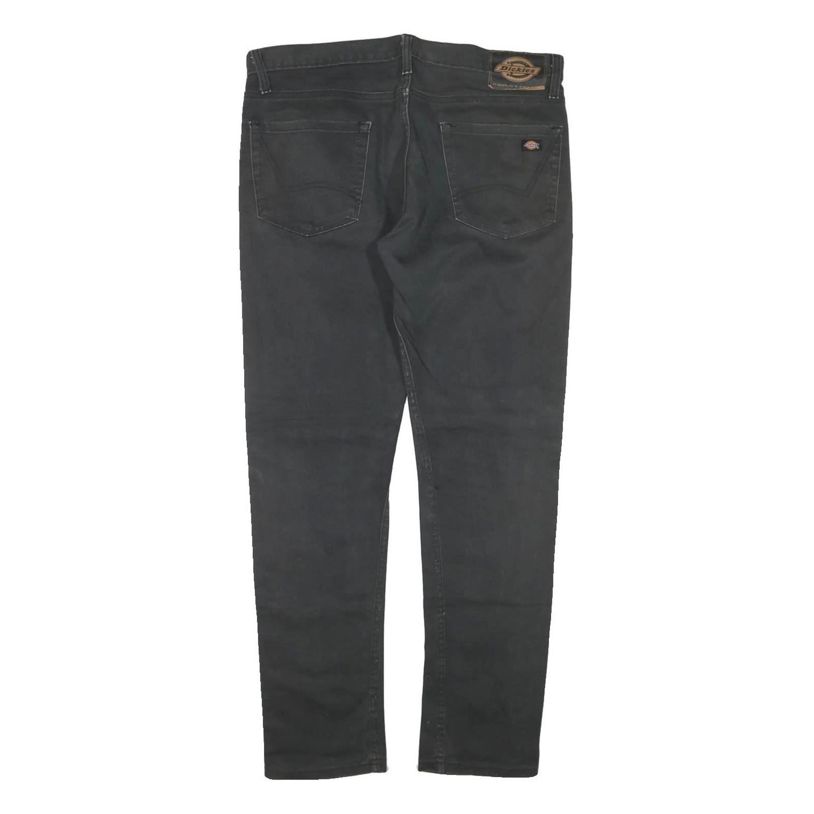 DICKIES Mens Black Regular Fit Straight Denim Jeans W38 L30 Zip Cotton Blend