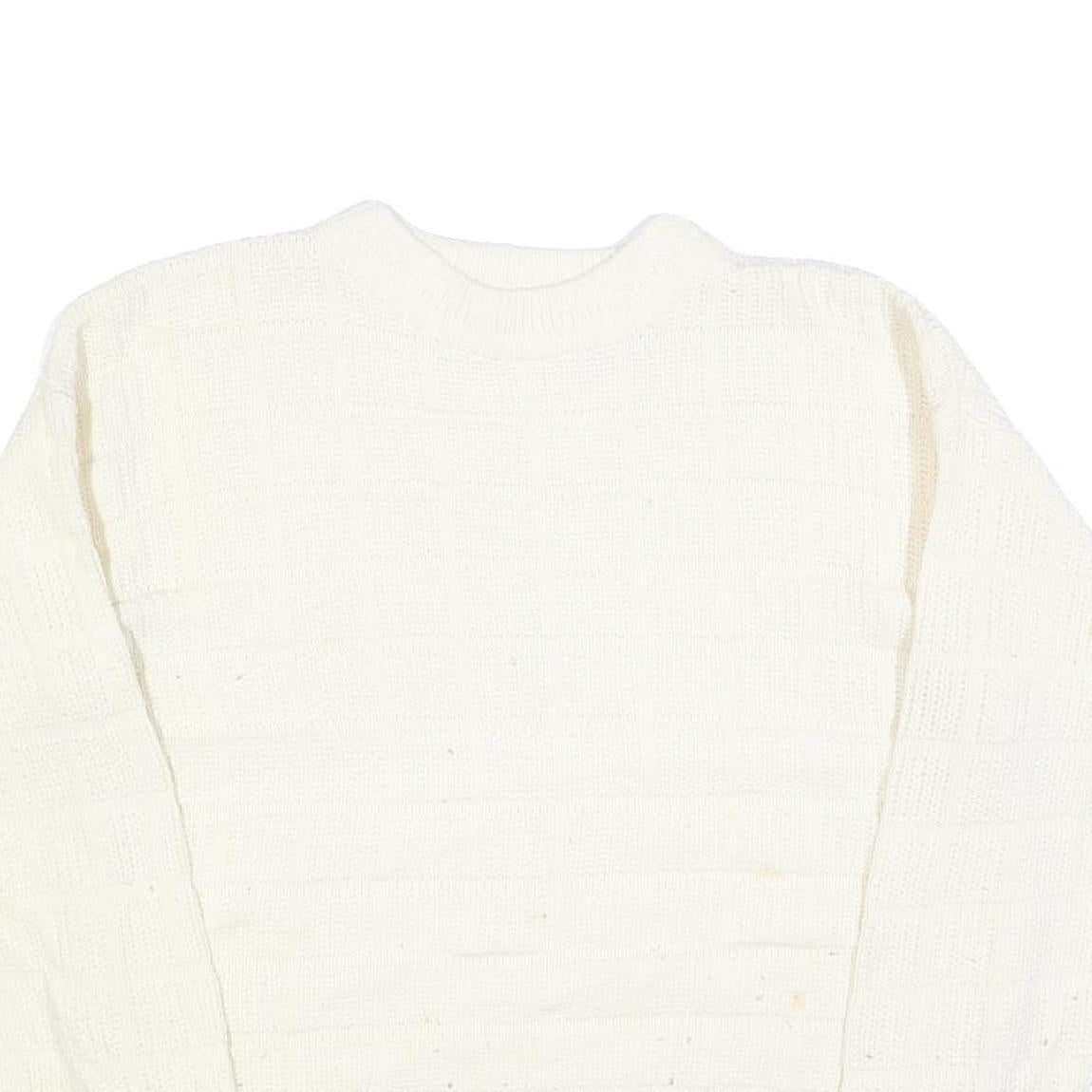 FUNCTIONALS Womens White Plain Jumper Crew Neck Basic Knit M Acrylic Warm