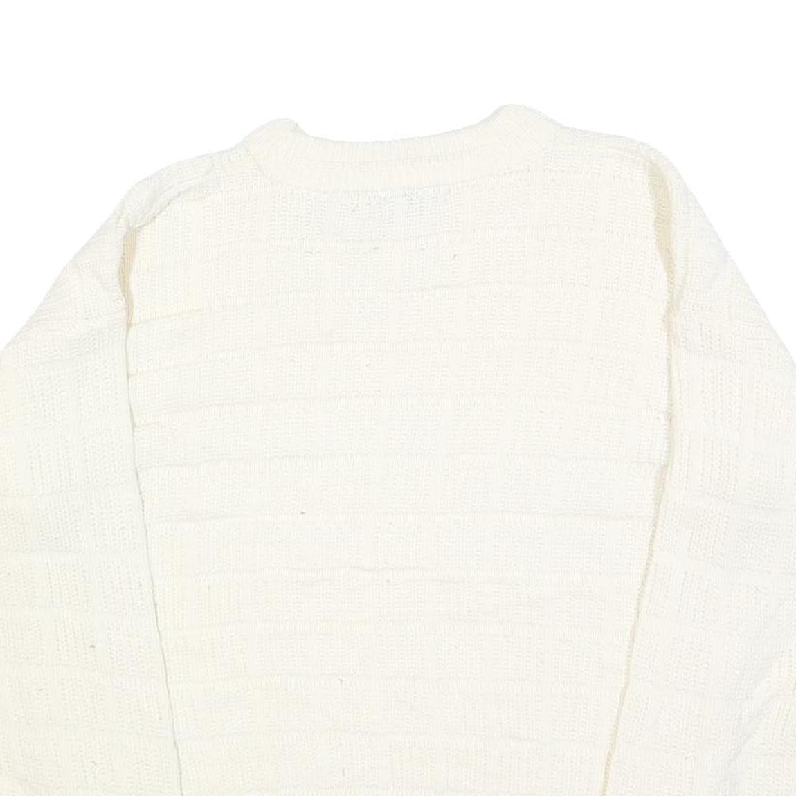 FUNCTIONALS Womens White Plain Jumper Crew Neck Basic Knit M Acrylic Warm