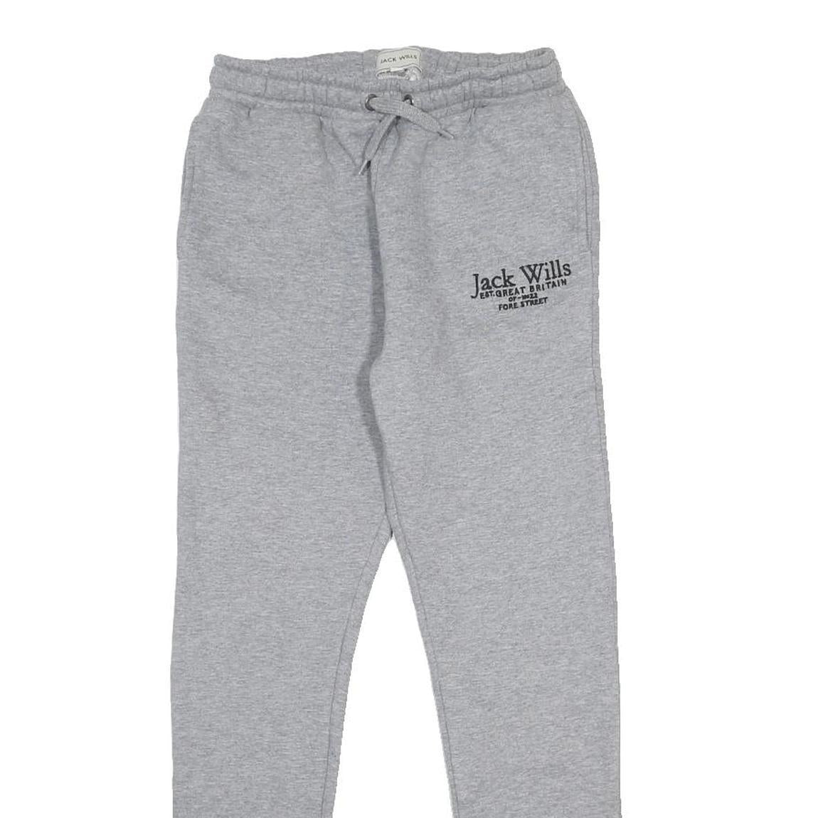 JACK WILLS Boys Joggers Grey Cotton Blend Slim Tapered 12-13Y W26 L27 Drawstring