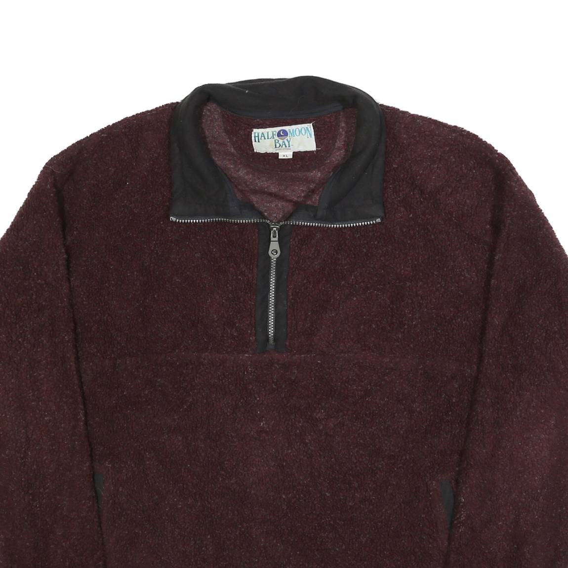 HALF BAY MOON Womens Maroon Pullover Plain Crew Neck Basic Knit XL Fleece Jumper