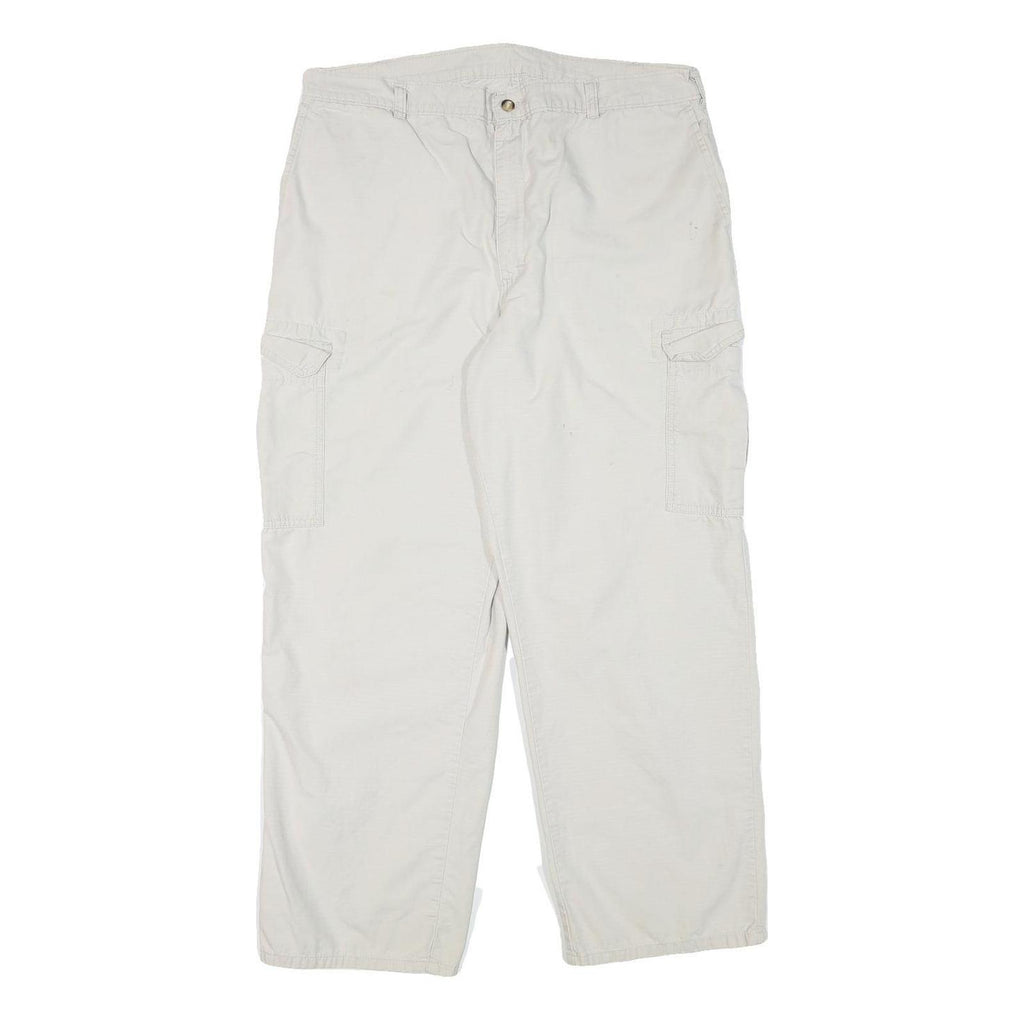 DICKIES Mens Cotton Blend White Relaxed Cargo Trousers W35 L29 Workwear Zip