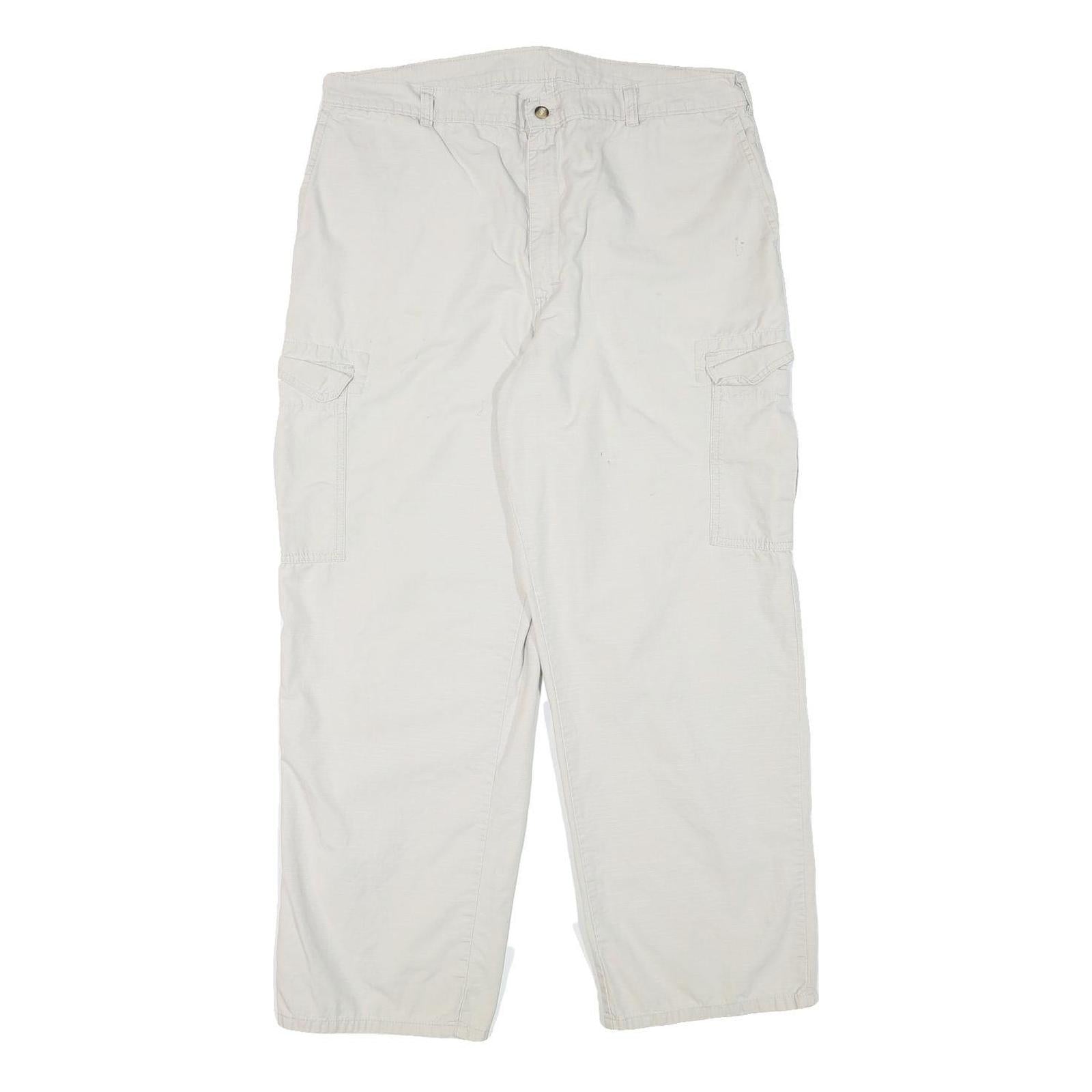 DICKIES Mens Cotton Blend White Relaxed Cargo Trousers W35 L29 Workwear Zip
