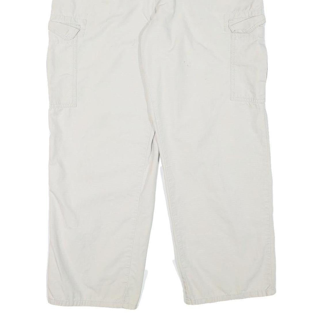 DICKIES Mens Cotton Blend White Relaxed Cargo Trousers W35 L29 Workwear Zip