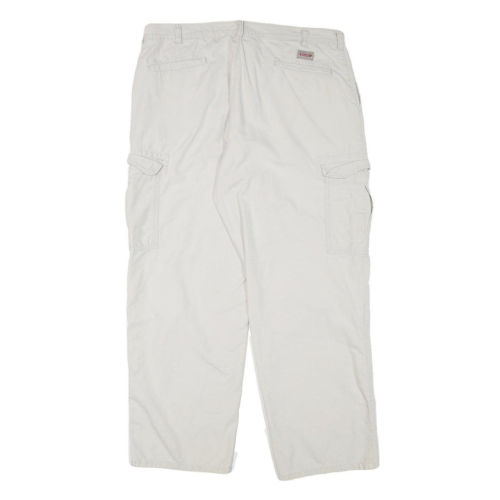 DICKIES Mens Cotton Blend White Relaxed Cargo Trousers W35 L29 Workwear Zip